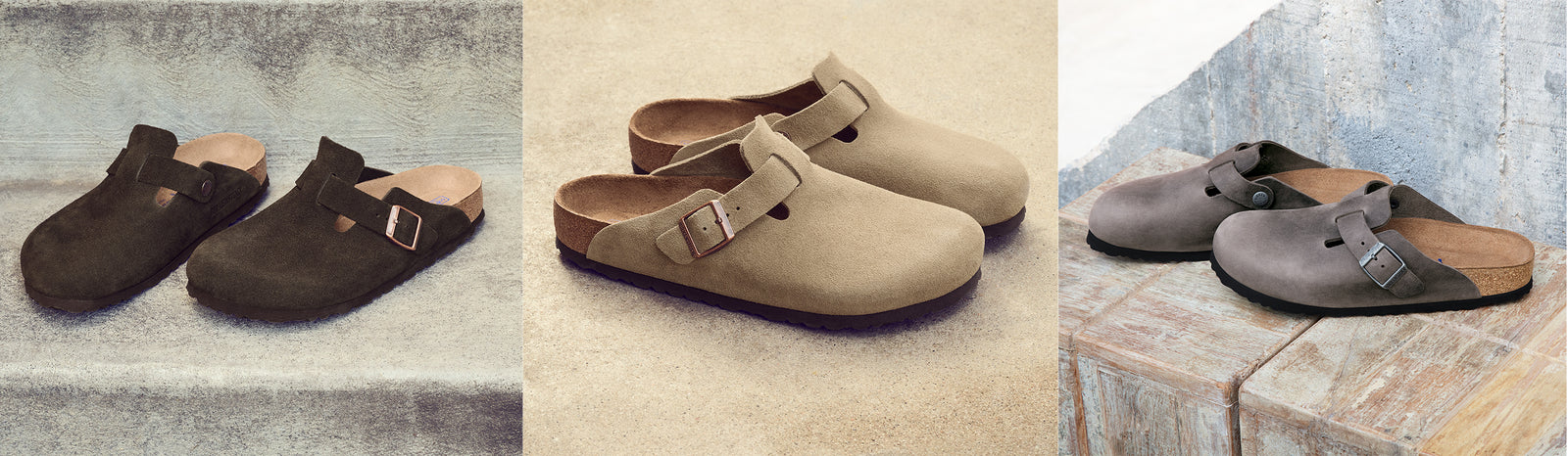 3 pair of boston shoes in different color.