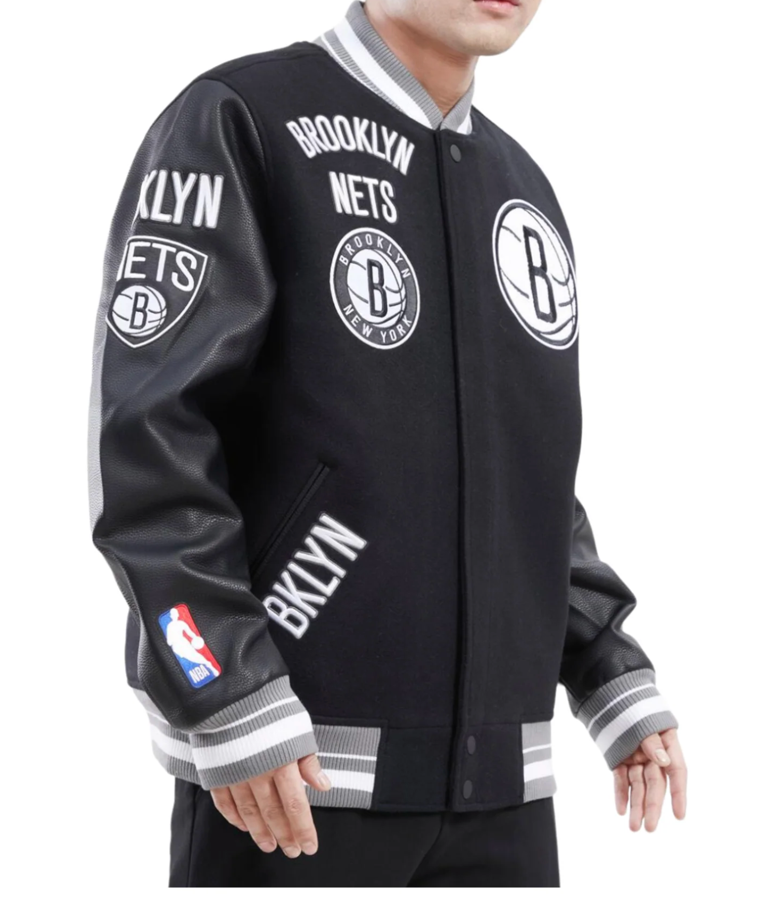 Brooklyn nets leather 2024 jacket