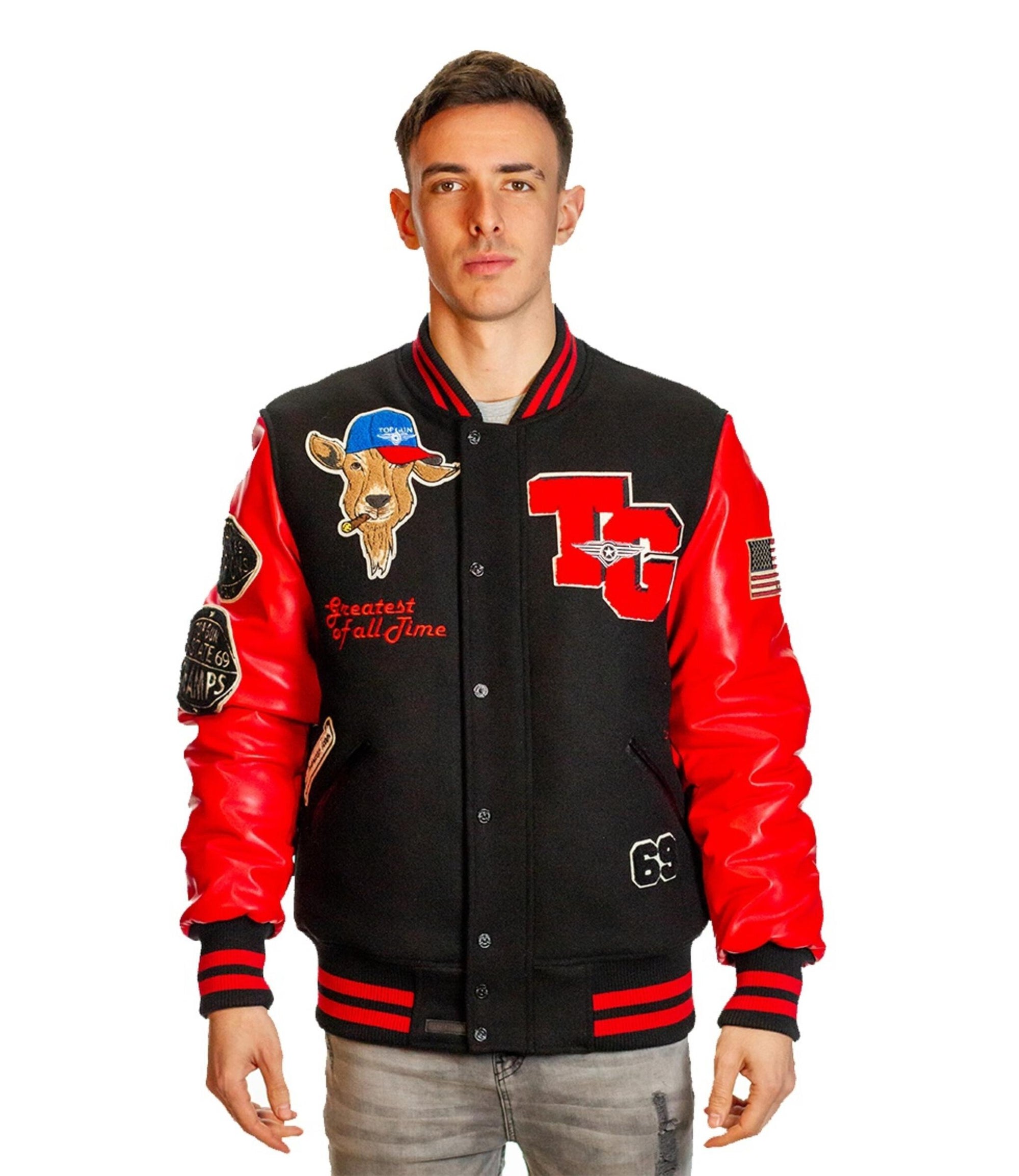 Top Gun Mens The Flying Legend Varsity Jacket Black Red