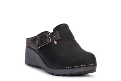 Caia Milled Nubuck Mule Buckle Shoes