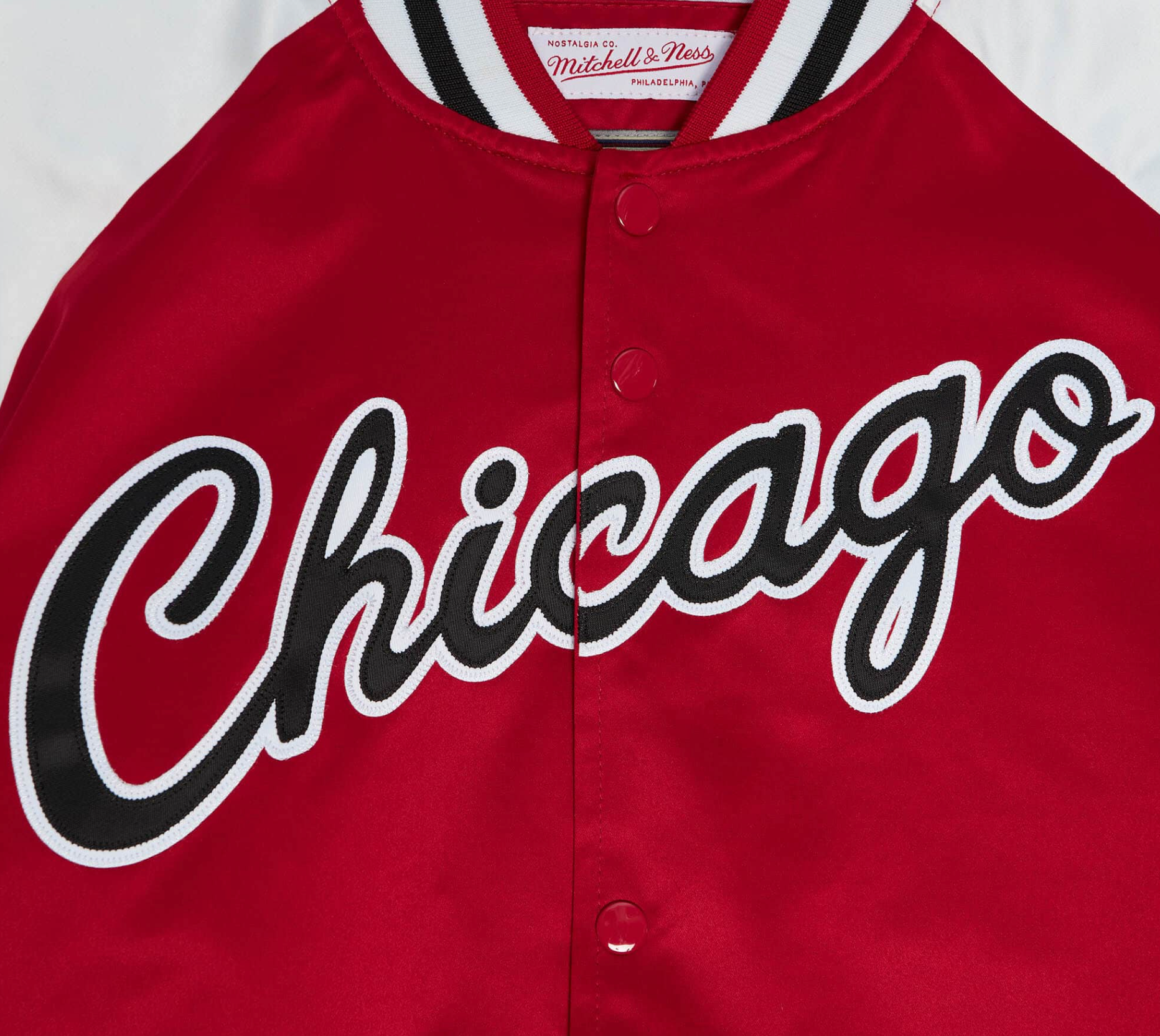 White and Red Chicago Bulls NBA Satin Jacket