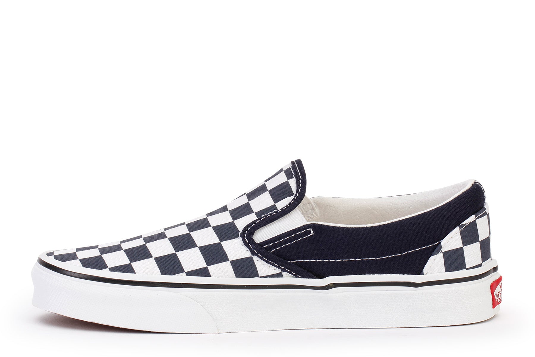 Black and true white checkered slip on vans Clearance