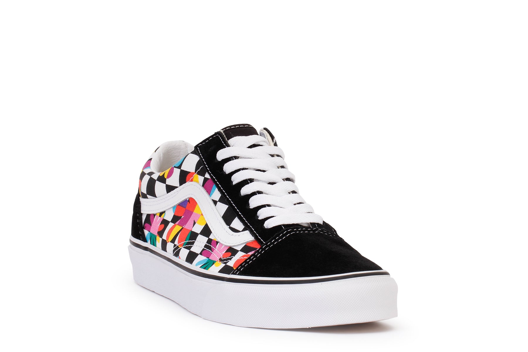 Vans Old Skool Floral Check Shoes - Black/White - 9.5